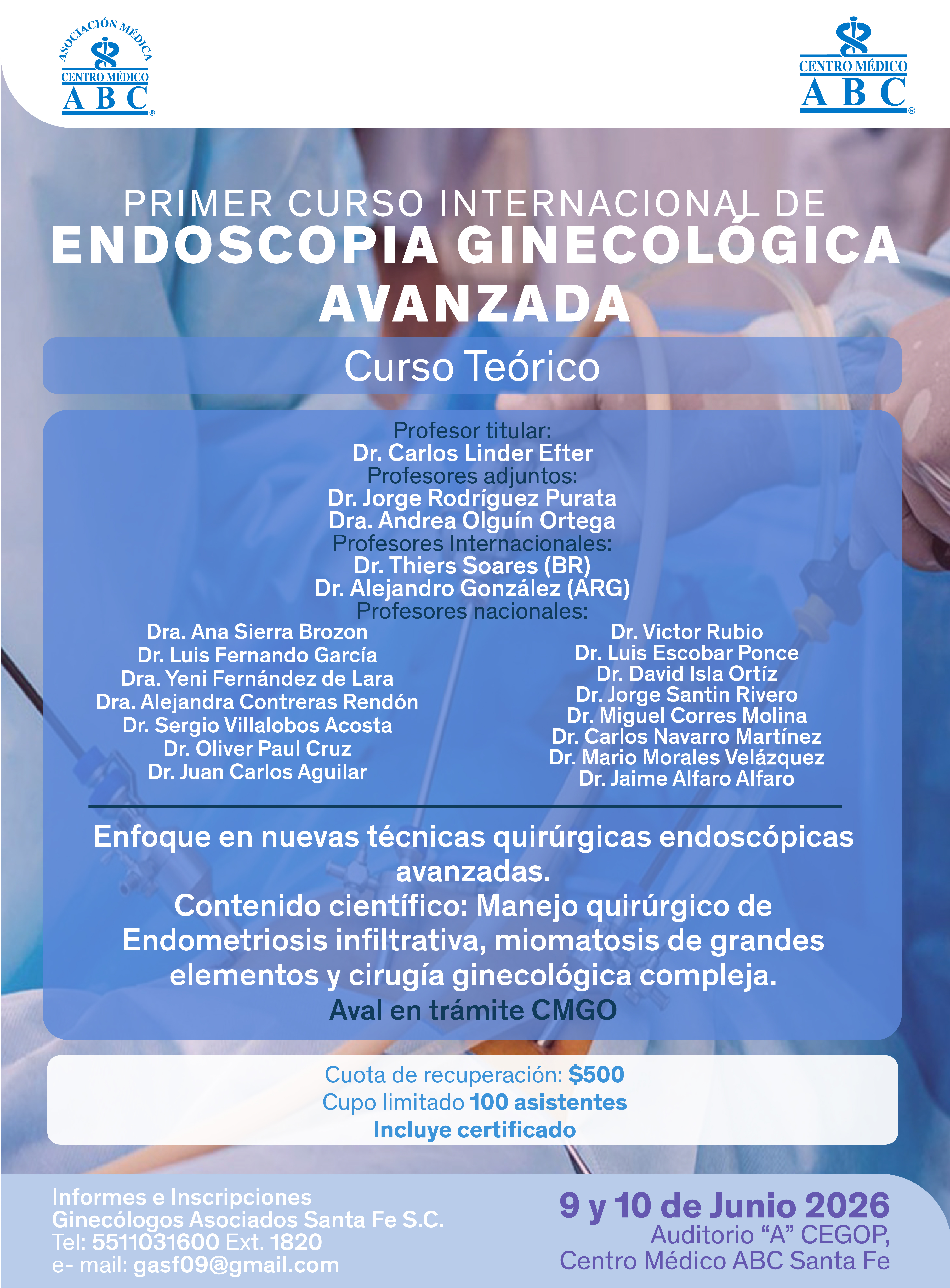 1er Curso Internacional de Endoscopia Ginecológica Avanzada Curso Teórico 
