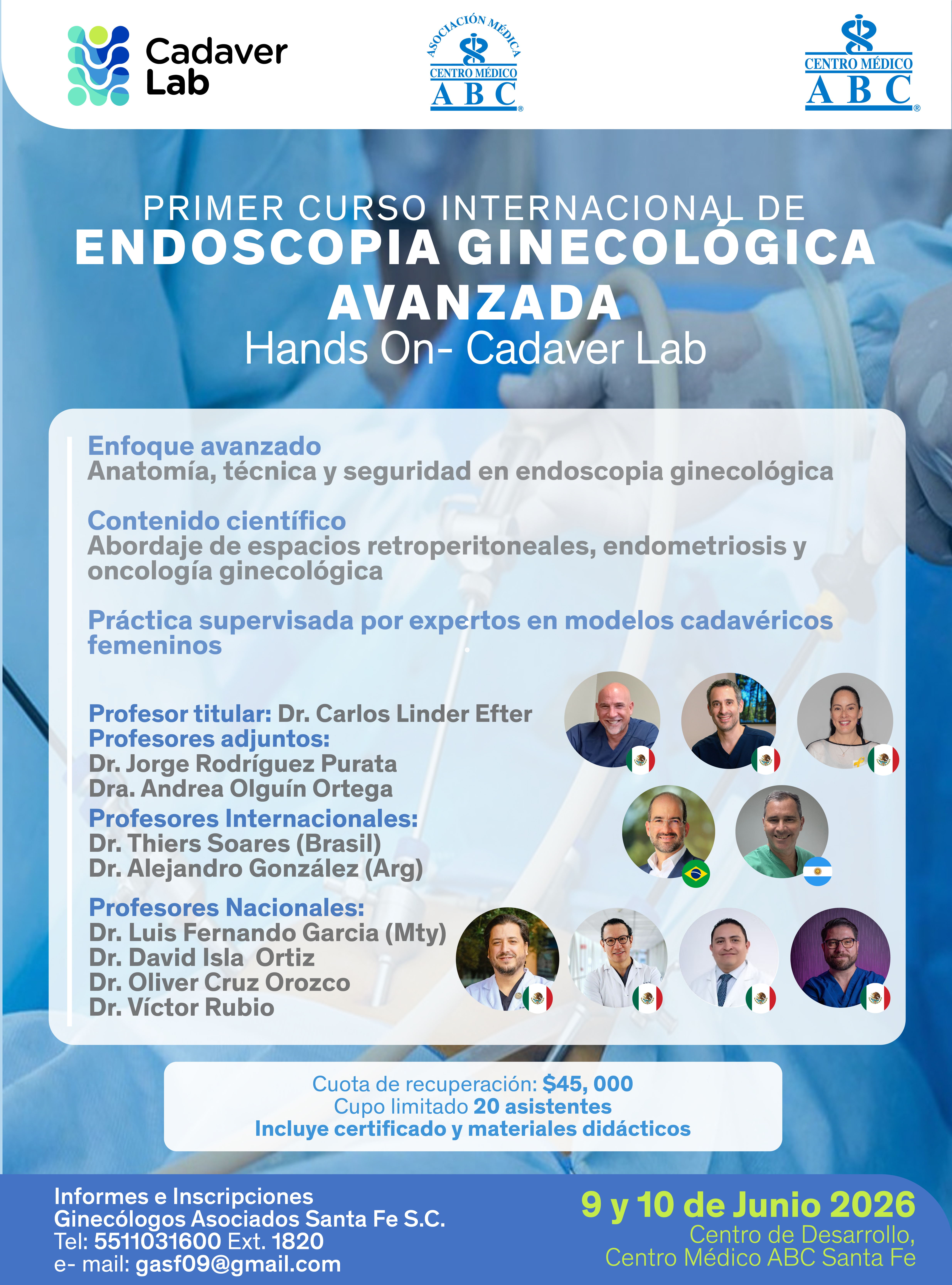1er Curso Internacional de Endoscopía Ginecológica Avanzada | Hands On- Cadaver Lab 