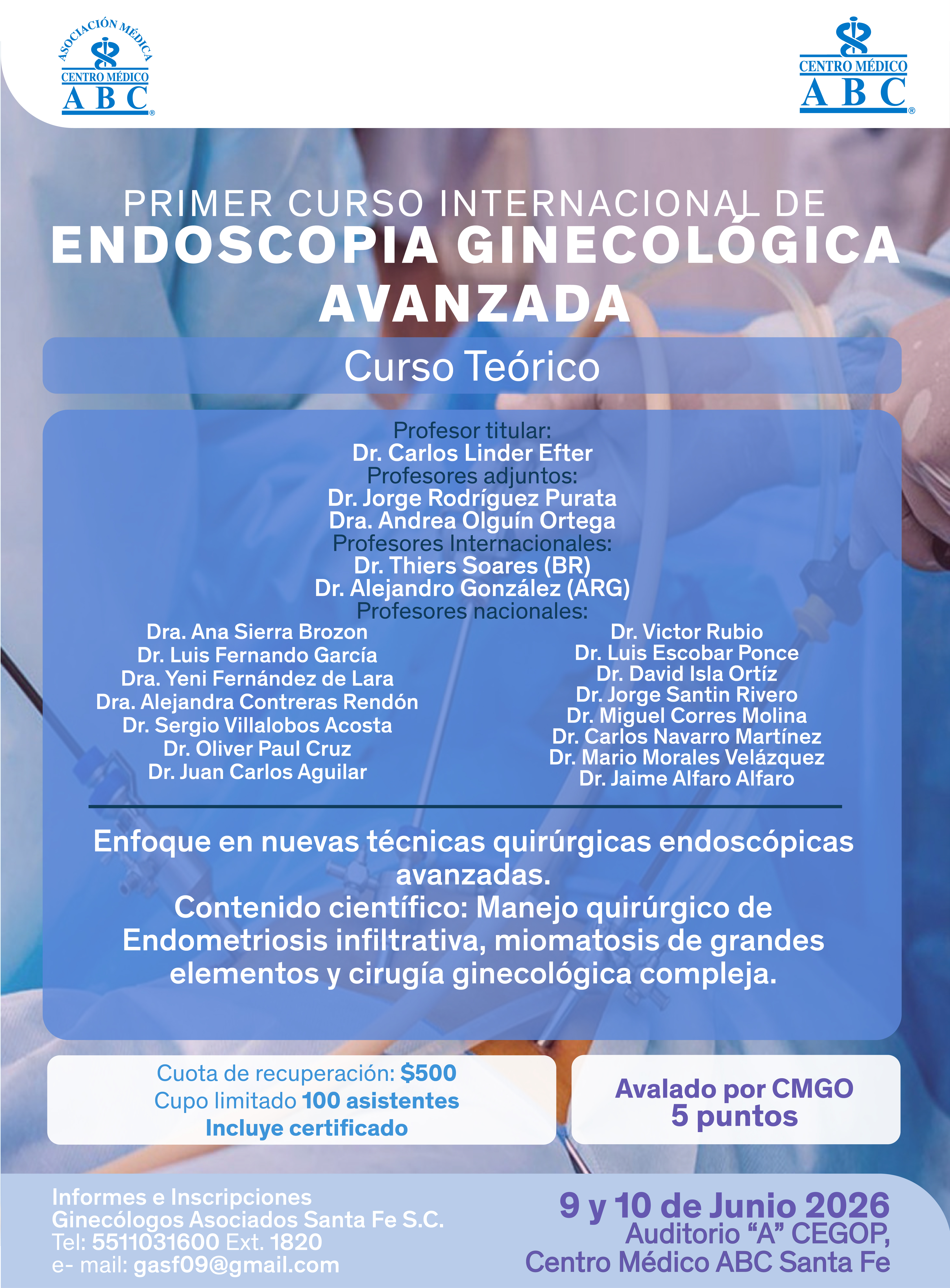 1er Curso Internacional de Endoscopia Ginecológica Avanzada | Curso Teórico 