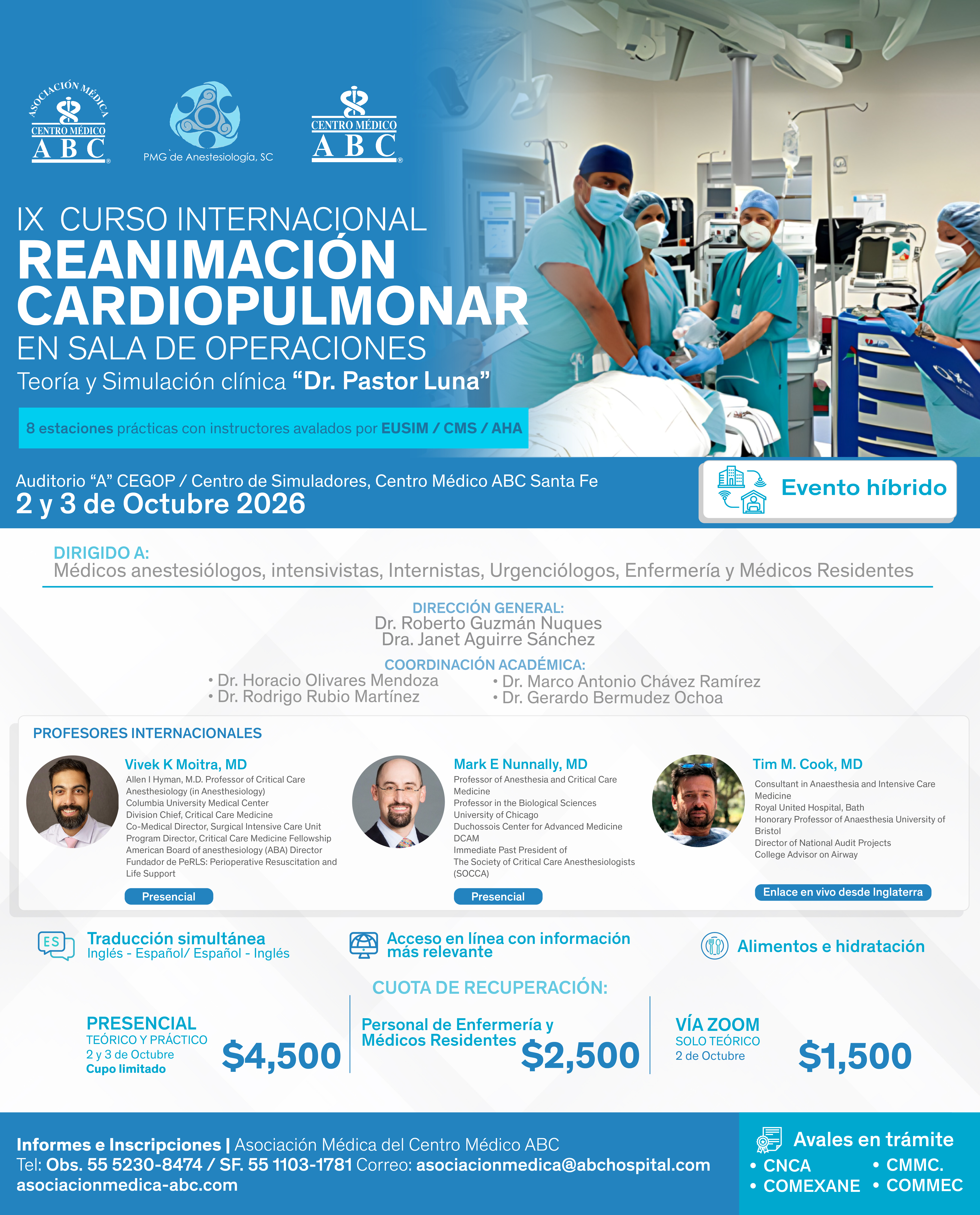 IX CURSO INTERNACIONAL REANIMACIÓN CARDIOPULMONAR EN SALA DE OPERACIONES | Teoría y Simulación clínica “Dr. Pastor Luna