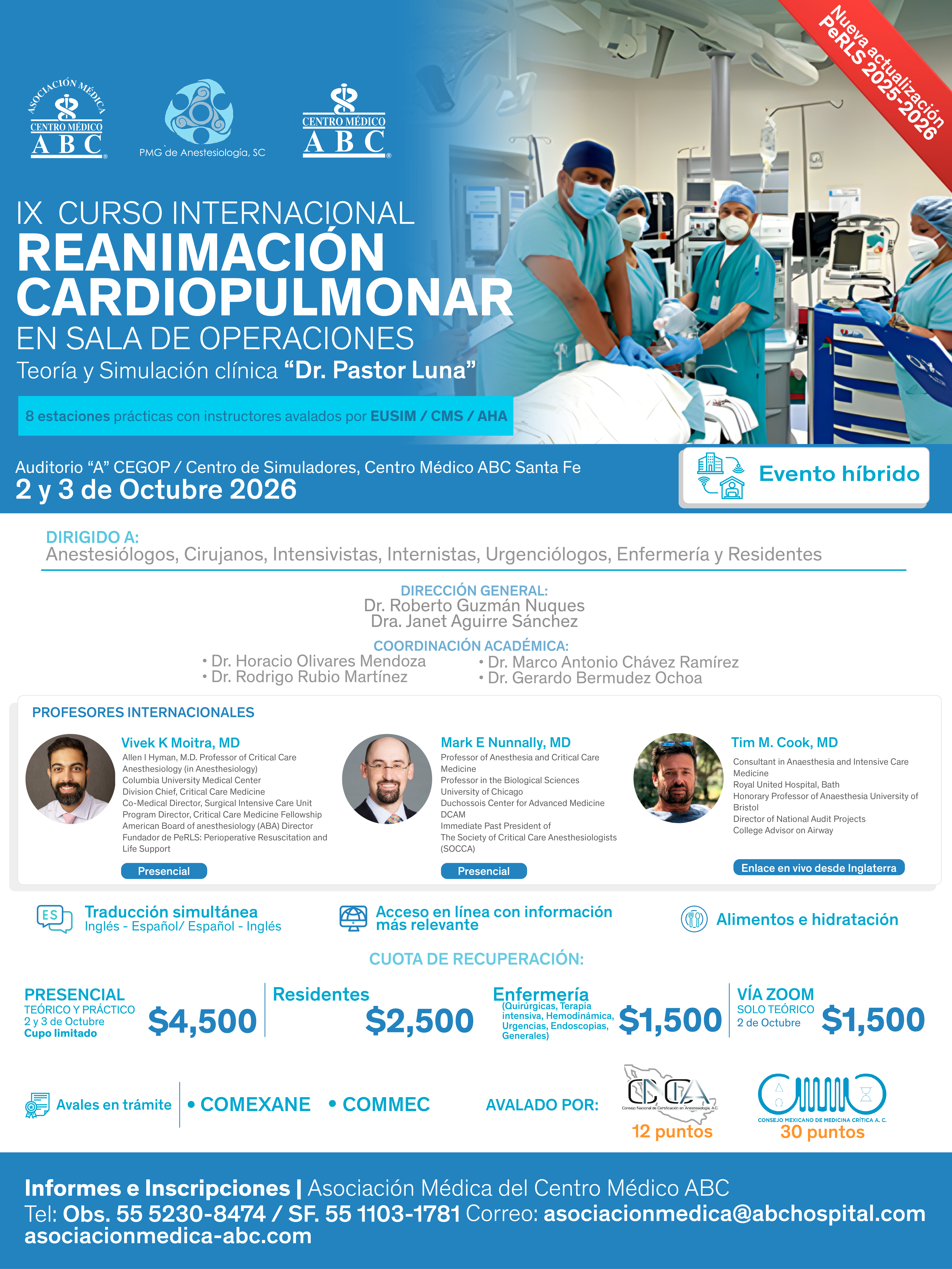 IX CURSO INTERNACIONAL REANIMACIÓN CARDIOPULMONAR EN SALA DE OPERACIONES | Teoría y Simulación clínica “Dr. Pastor Luna