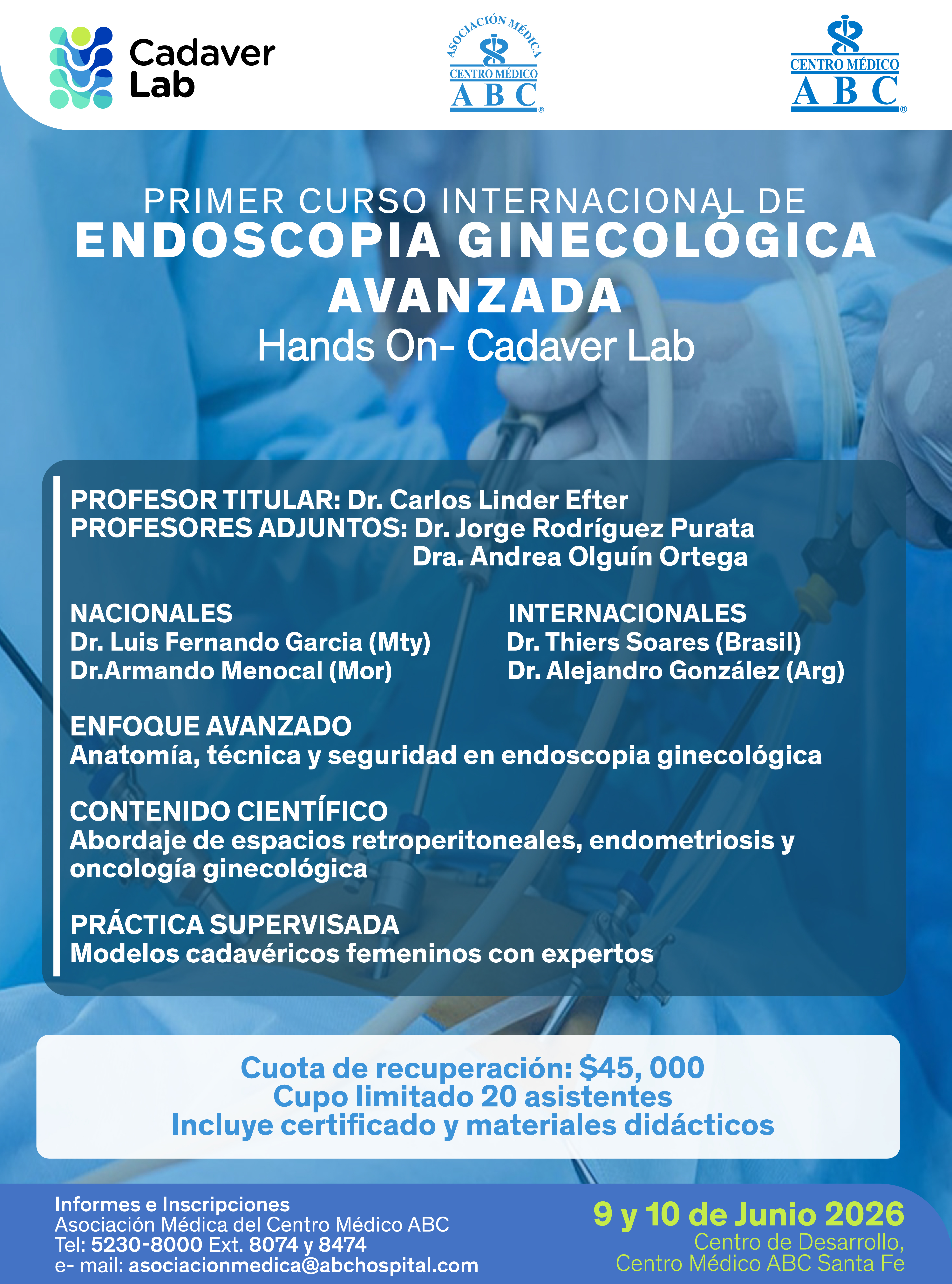 1er Curso Internacional de Endoscopía Ginecológica Avanzada Hands On- Cadaver Lab 