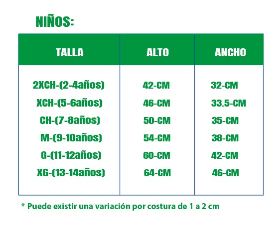 Guía de tallas niños